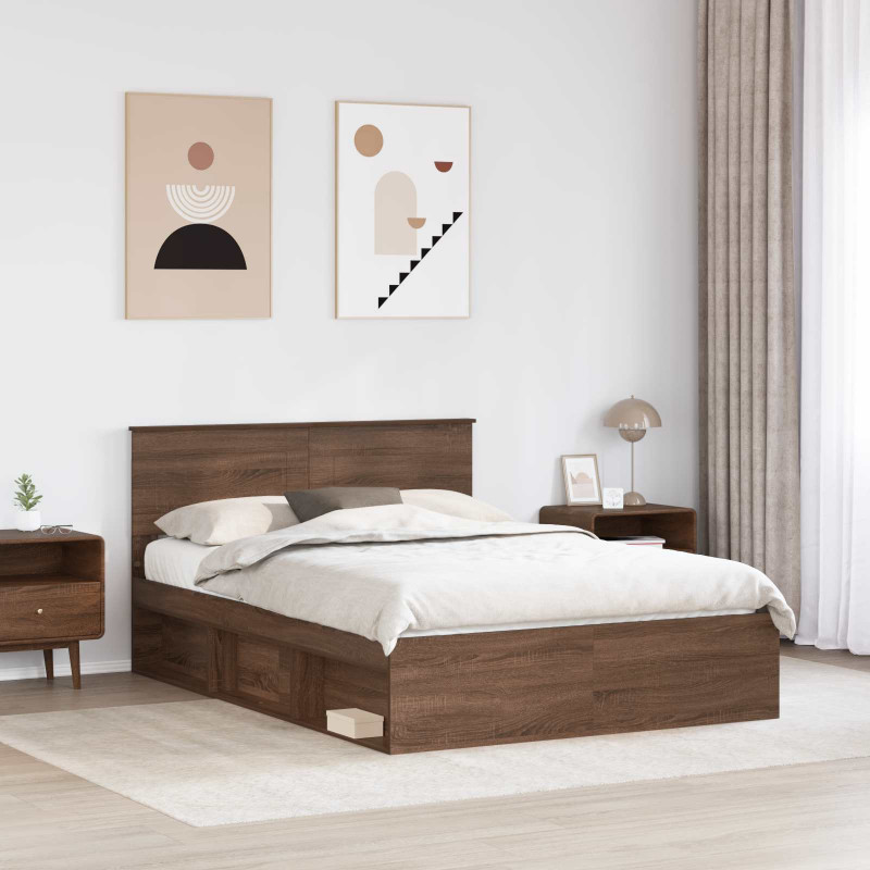 Ramka łóżka Brązowy dąb 140 x 200 cm Materiał drewnopochodny