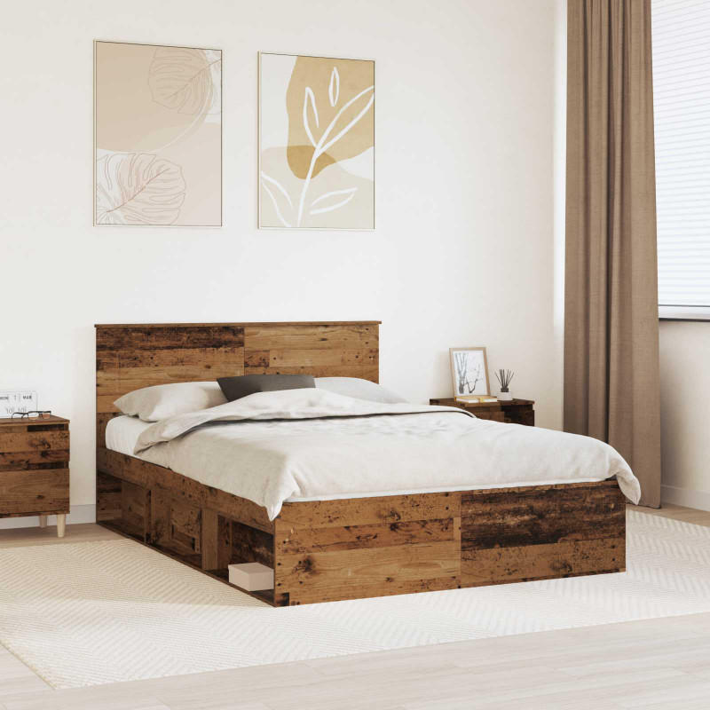 Ramka łóżka Stare drewno 140 x 200 cm Materiał drewnopochodny