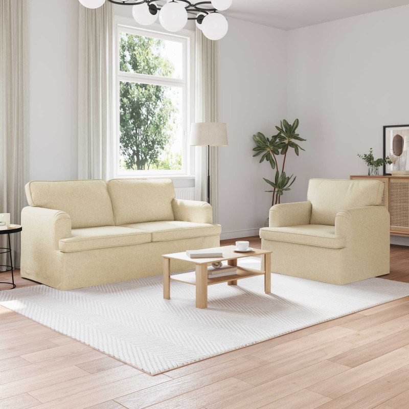 Zestaw Sof 2 pcs Kremowy 162 x 80 x 85 cm tkanina