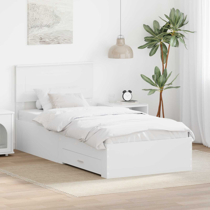Ramka łóżka Białe i srebro 75 x 190 cm Materiał drewnopochodny