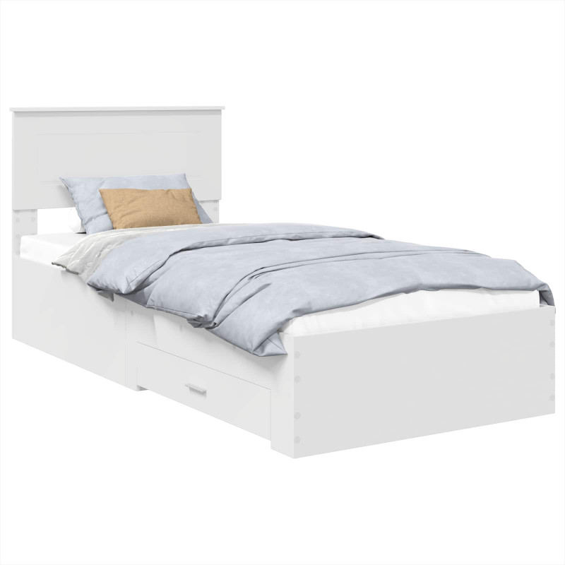 Ramka łóżka Białe i srebro 75 x 190 cm Materiał drewnopochodny