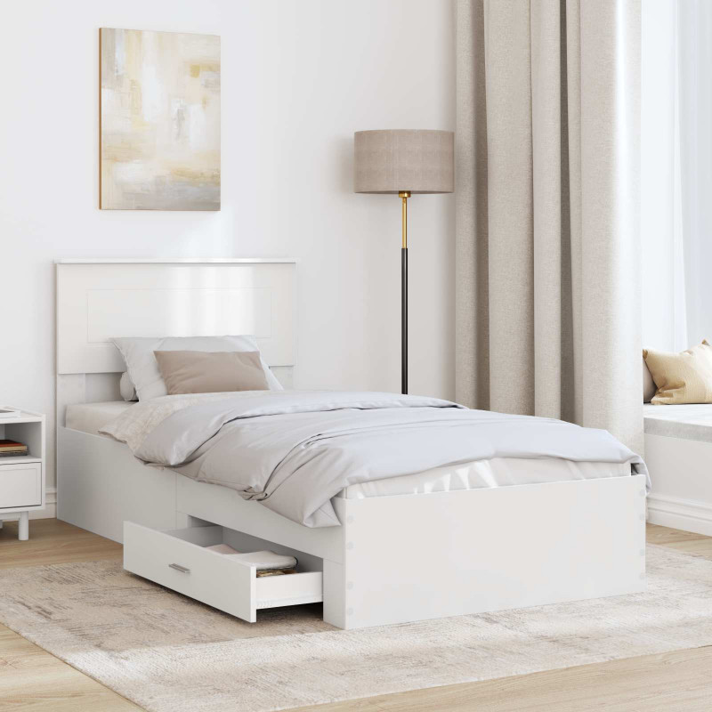 Ramka łóżka Białe i srebro 75 x 190 cm Materiał drewnopochodny