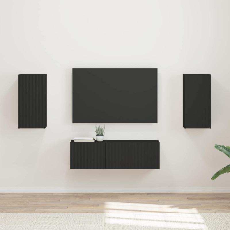 Zestaw szafki pod telewizor na ścianę 4 pcs Czarny