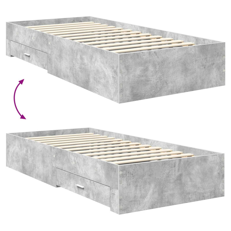Ramka łóżka Z zagłówkiem Betonowy szary i srebro 75 x 190 cm