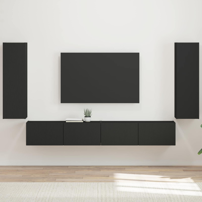 Zestaw szafki pod telewizor na ścianę 4 pcs Czarny