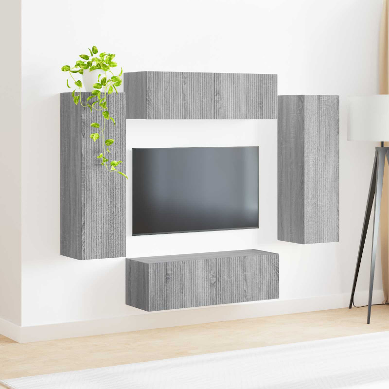 Zestaw szafki pod telewizor na ścianę 4 pcs Szary Sonoma