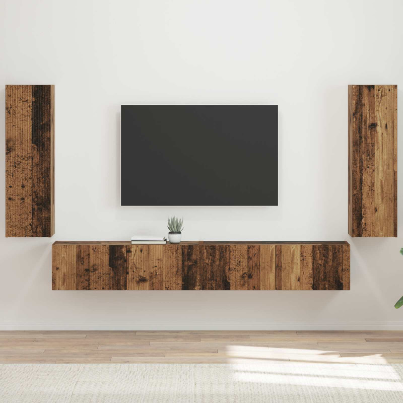 Zestaw szafki pod telewizor na ścianę 4 pcs Stare drewno