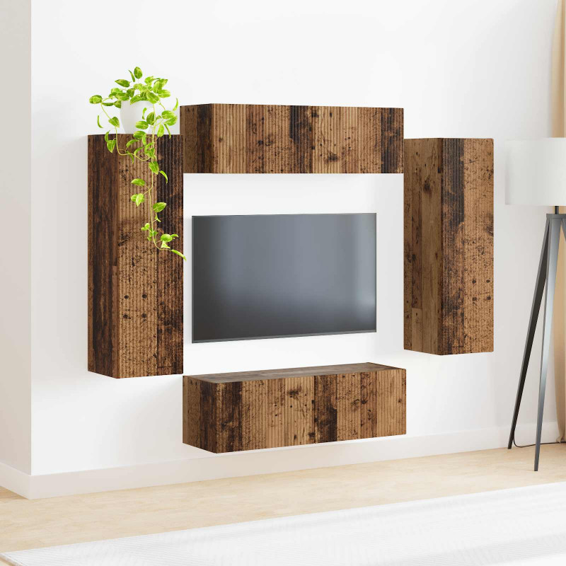 Zestaw szafki pod telewizor na ścianę 4 pcs Stare drewno