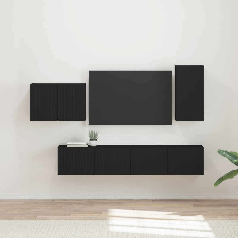 Zestaw szafki pod telewizor na ścianę 4 pcs Czarny