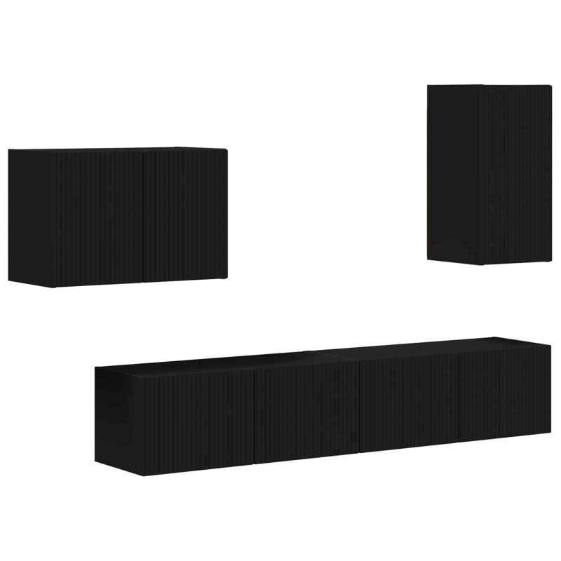 Zestaw szafki pod telewizor na ścianę 4 pcs Czarny