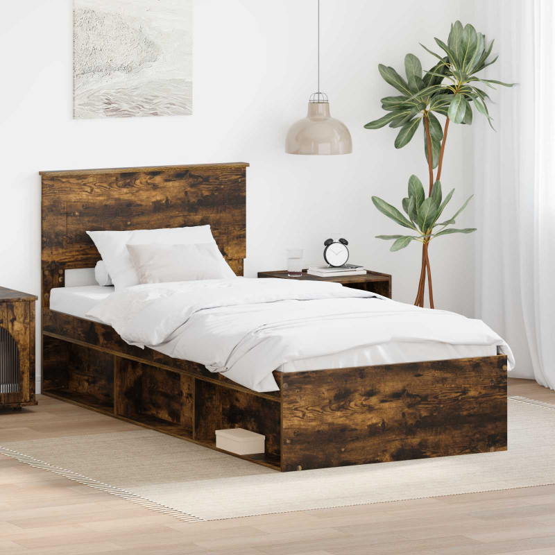 Ramka łóżka Dąb wędzony 90 x 200 cm Materiał drewnopochodny