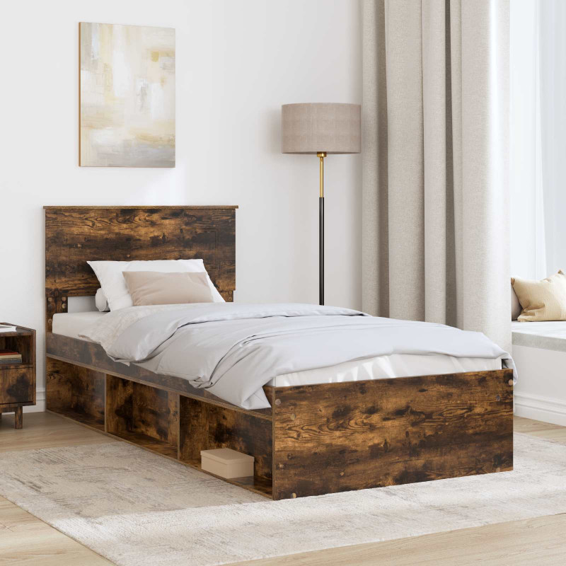 Ramka łóżka Dąb wędzony 90 x 200 cm Materiał drewnopochodny