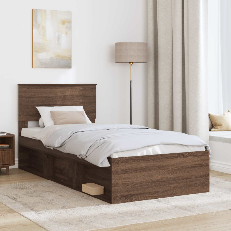 Ramka łóżka Brązowy dąb 90 x 200 cm Materiał drewnopochodny