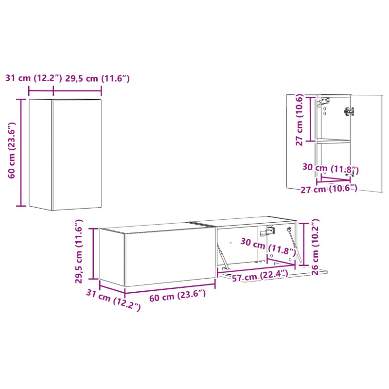 Zestaw szafek RTV 4 pcs Betonowy szary Materiał drewnopochodny