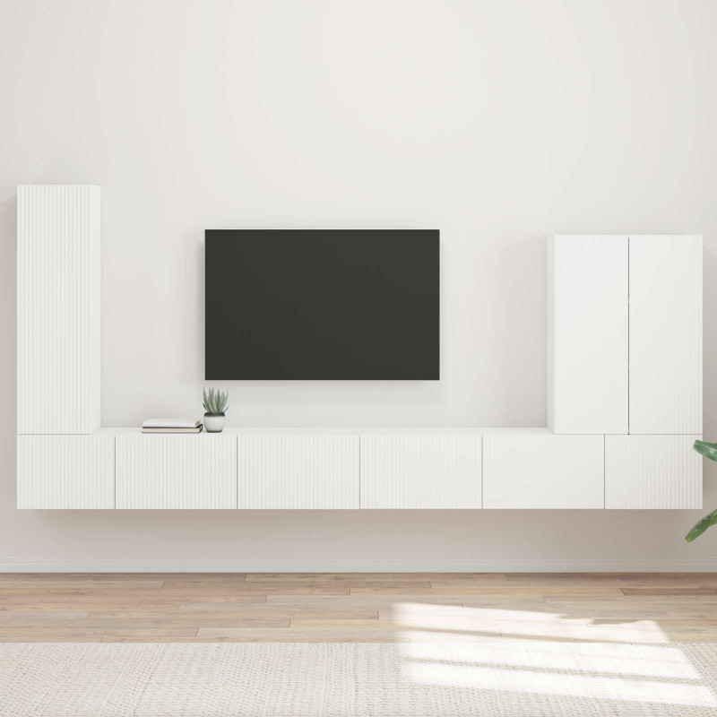 Zestaw szafki pod telewizor na ścianę 6 pcs Biały