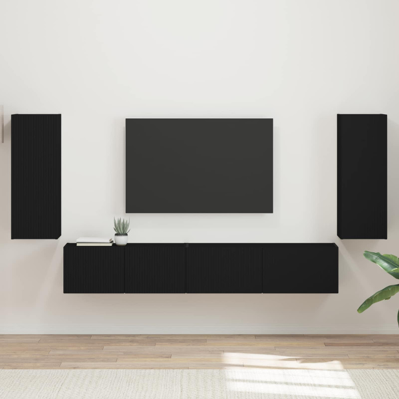 Zestaw szafek RTV 4 pcs Czarny Materiał drewnopochodny