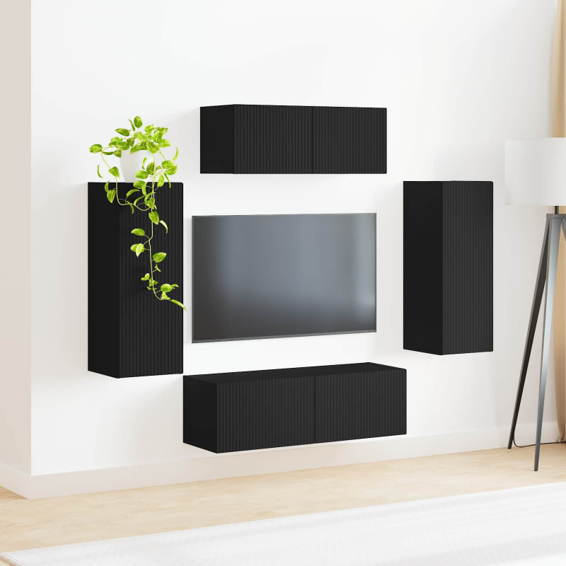 Zestaw szafek RTV 4 pcs Czarny Materiał drewnopochodny