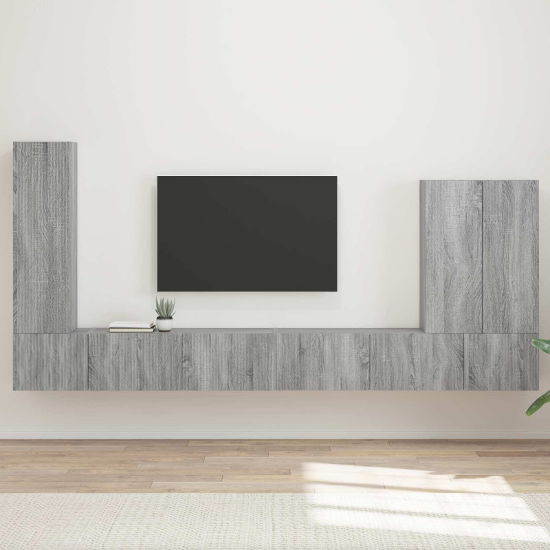 Zestaw szafki pod telewizor na ścianę 6 pcs Szary Sonoma