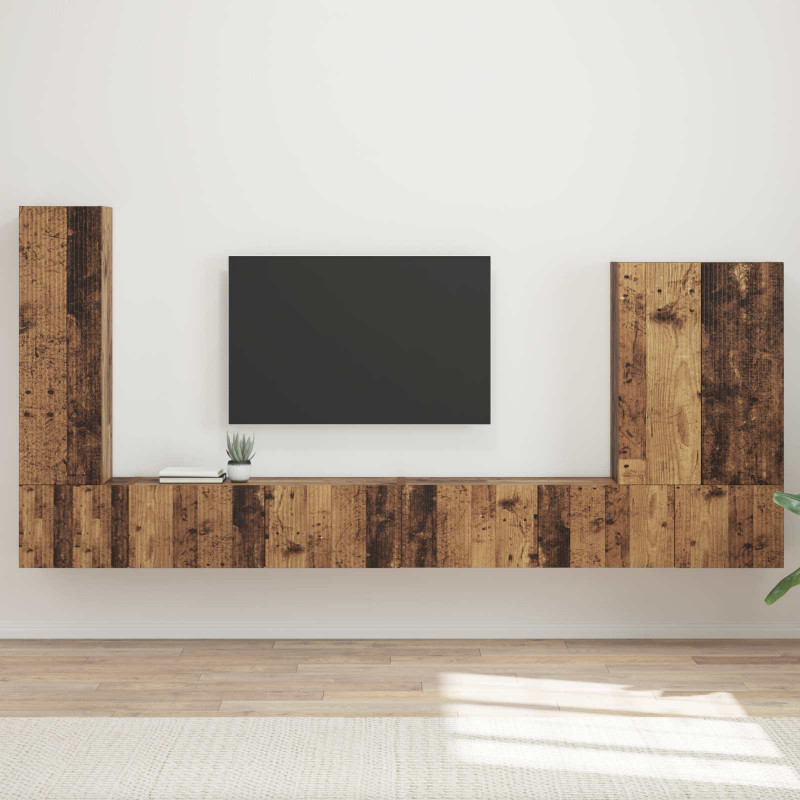 Zestaw szafki pod telewizor na ścianę 6 pcs Stare drewno