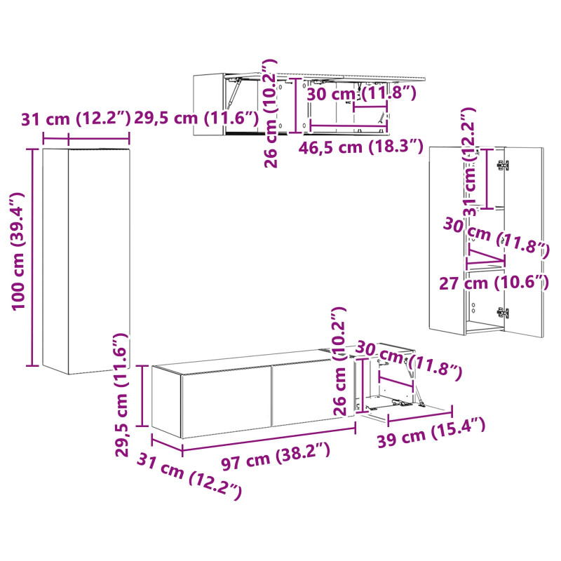 Szafka pod telewizor 5 pcs Biały