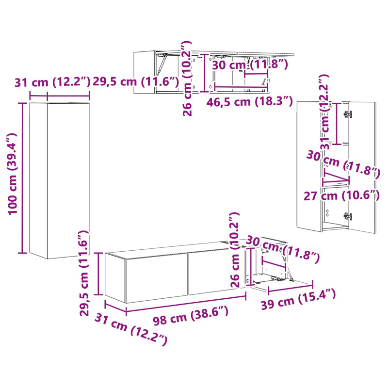Szafka pod telewizor 5 pcs Dąb Sonoma