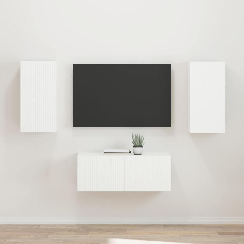 Zestaw szafek RTV 2 pcs Biały Materiał drewnopochodny