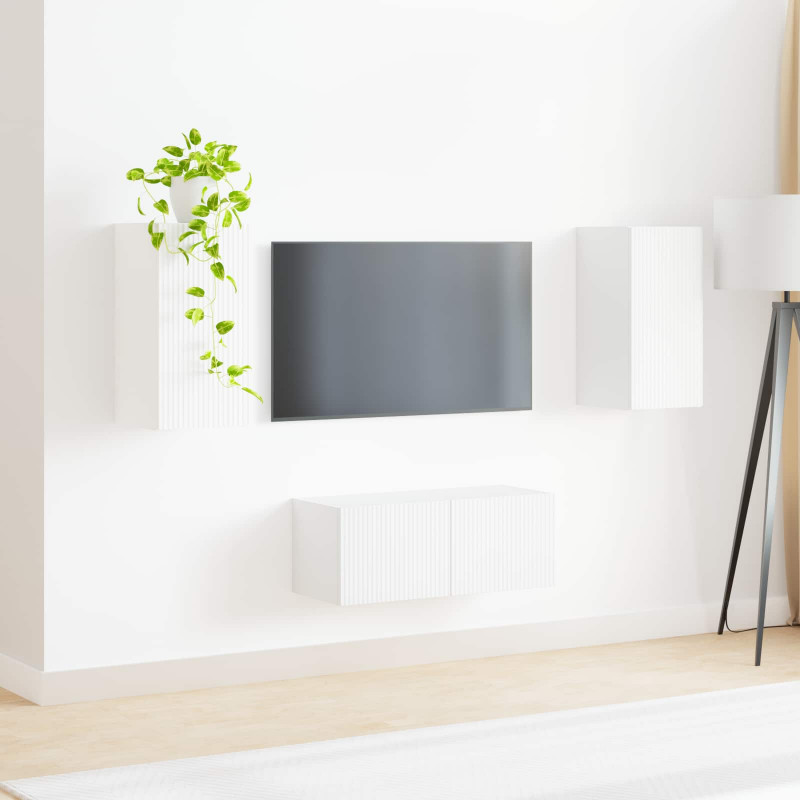 Zestaw szafek RTV 2 pcs Biały Materiał drewnopochodny