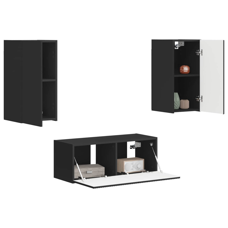 Zestaw szafek RTV 2 pcs Czarny Materiał drewnopochodny