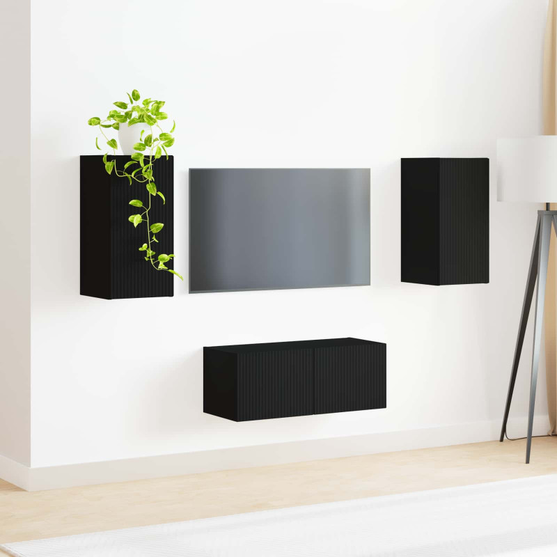 Zestaw szafek RTV 2 pcs Czarny Materiał drewnopochodny