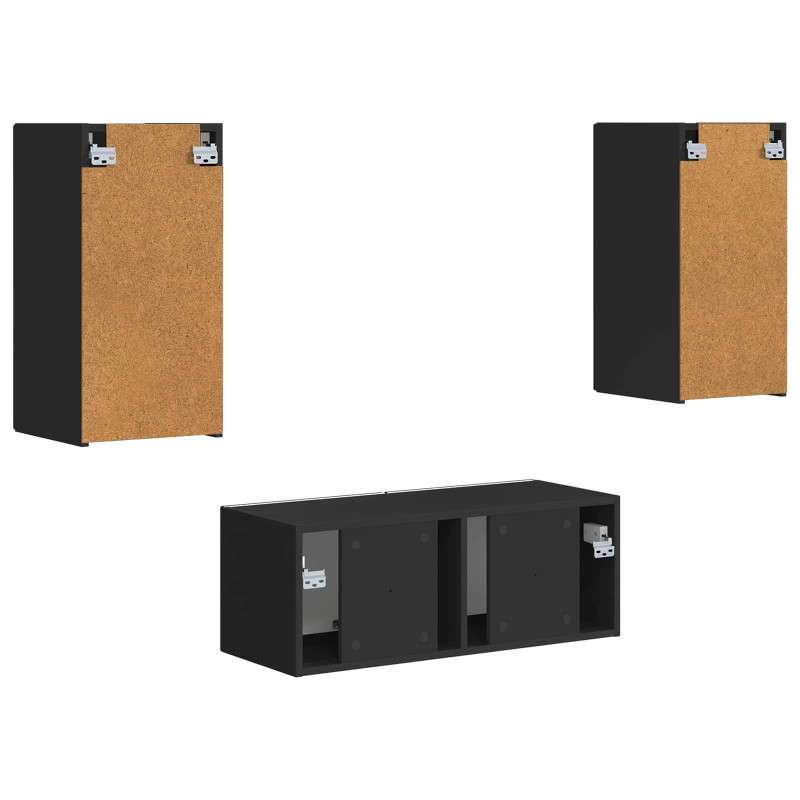 Zestaw szafek RTV 2 pcs Czarny Materiał drewnopochodny