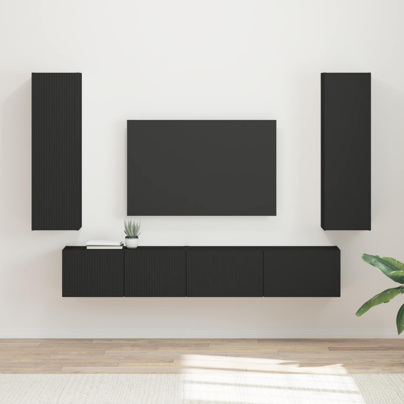 Zestaw szafek RTV 3 pcs Czarny Materiał drewnopochodny