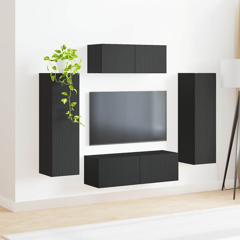 Zestaw szafek RTV 3 pcs Czarny Materiał drewnopochodny