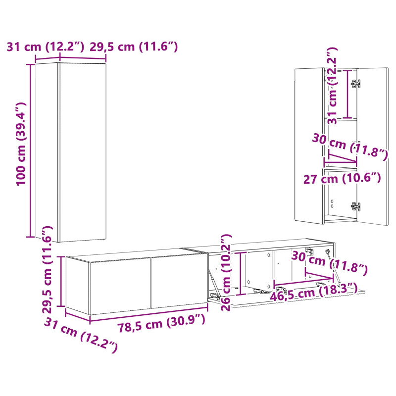 Zestaw szafek RTV 3 pcs Betonowy szary Materiał drewnopochodny