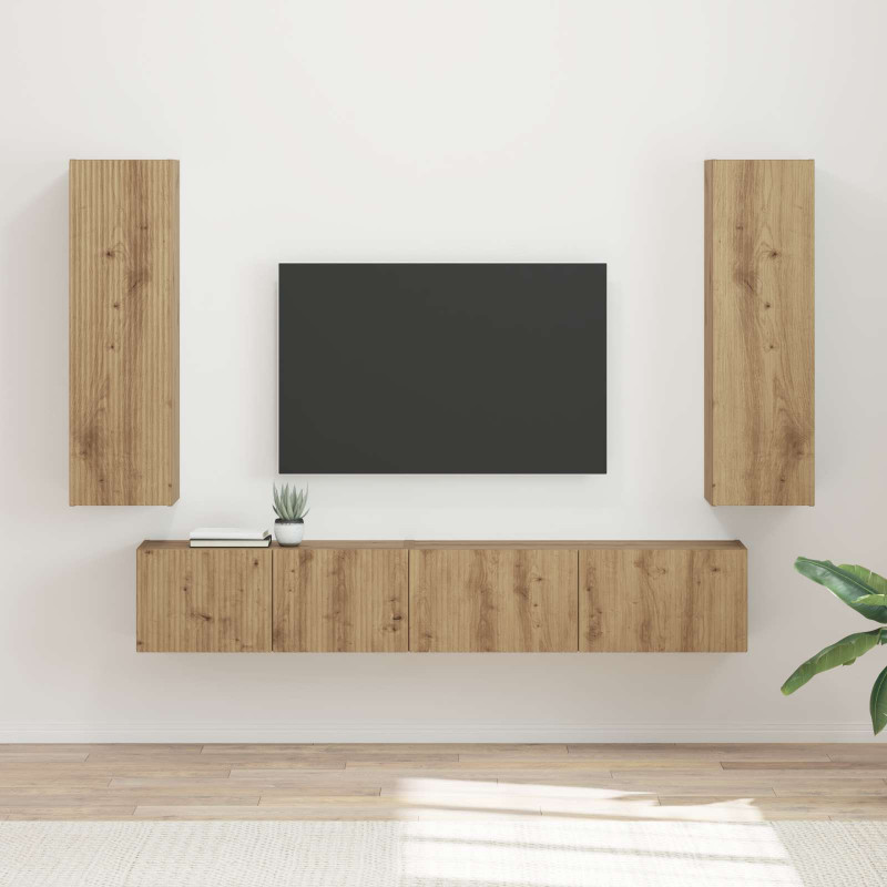 Zestaw szafek RTV Montowane na ścianie 3 pcs Dąb rzemieślniczy