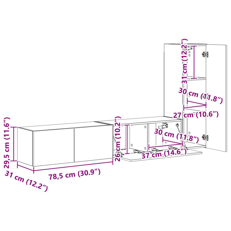 Zestaw szafek RTV 3 pcs Dąb Sonoma Materiał drewnopochodny