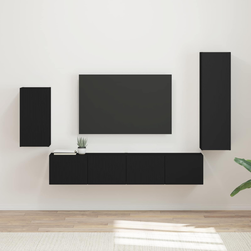 Zestaw szafek RTV 4 pcs Czarny Materiał drewnopochodny