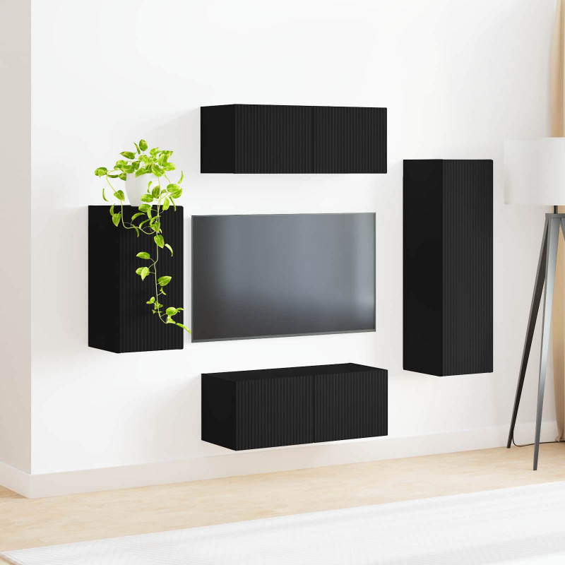Zestaw szafek RTV 4 pcs Czarny Materiał drewnopochodny
