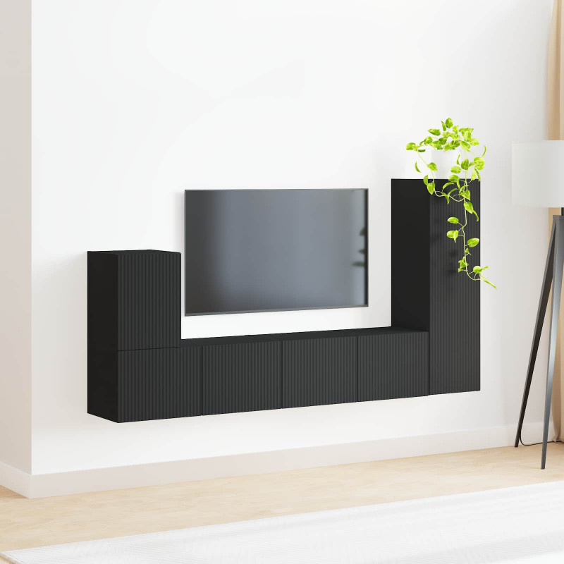 Zestaw szafek RTV 3 pcs Czarny Materiał drewnopochodny