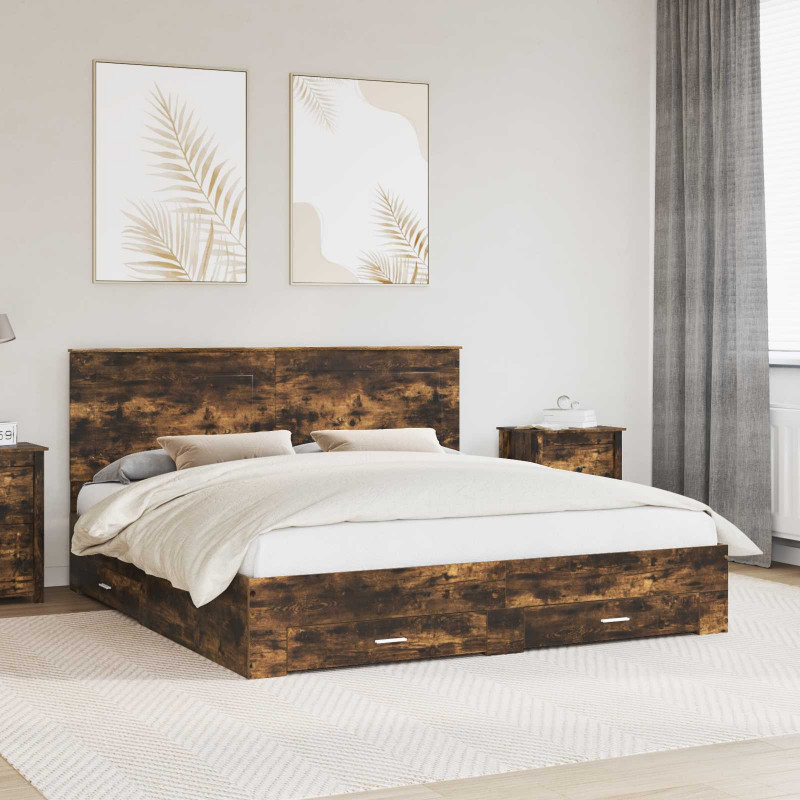 Ramka łóżka Dąb wędzony 200 x 200 cm Materiał drewnopochodny