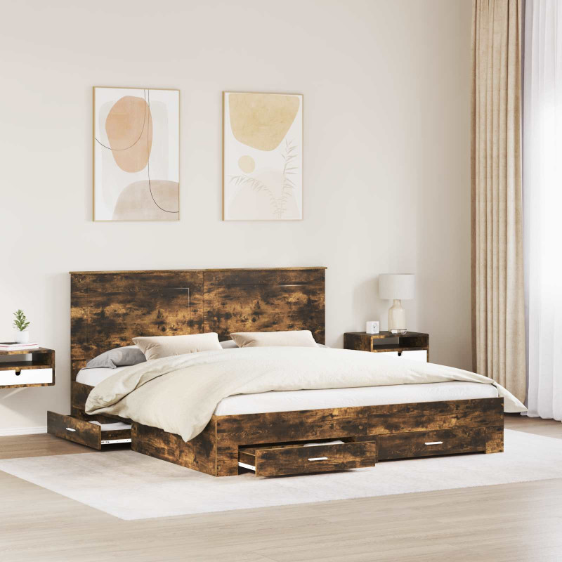 Ramka łóżka Dąb wędzony 200 x 200 cm Materiał drewnopochodny
