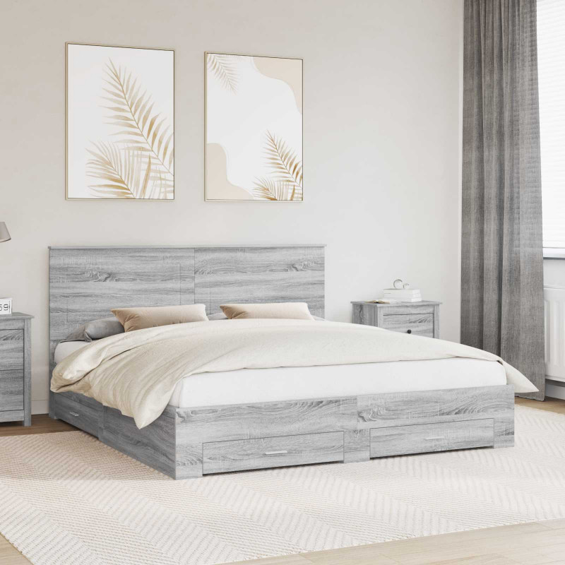 Ramka łóżka Szary Sonoma 200 x 200 cm Materiał drewnopochodny