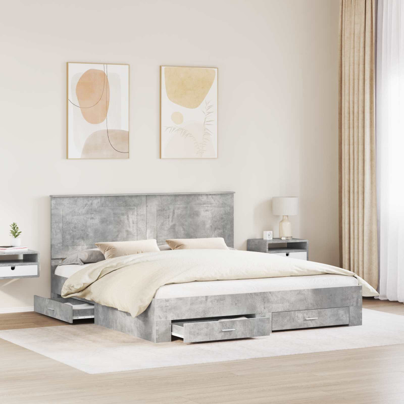 Ramka łóżka Betonowy szary 180 x 200 cm Materiał drewnopochodny