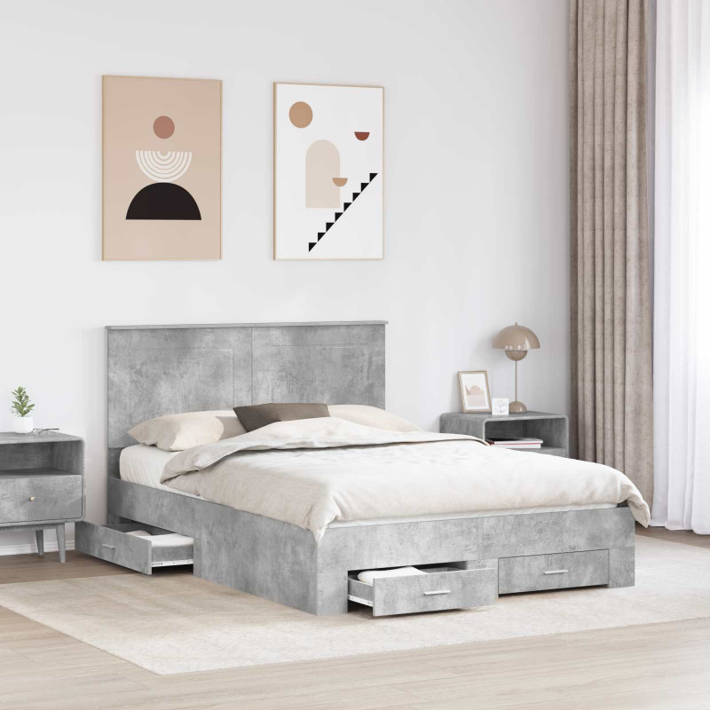 Ramka łóżka Betonowy szary 150 x 200 cm Materiał drewnopochodny