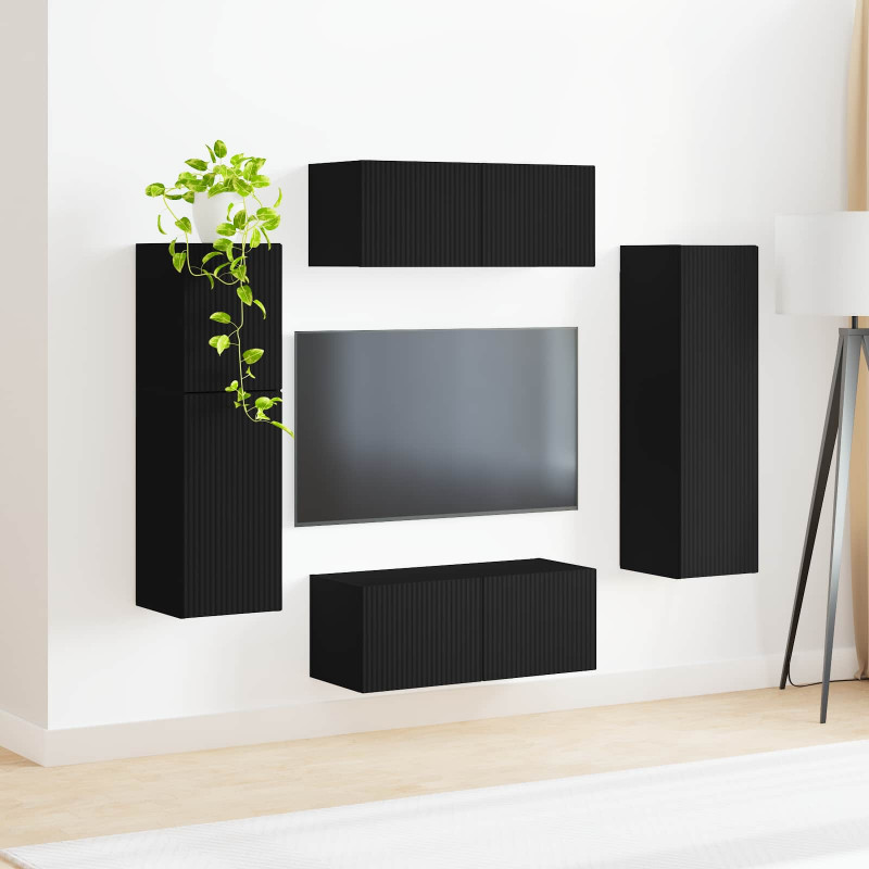 Zestaw szafek RTV 4 pcs Czarny Materiał drewnopochodny
