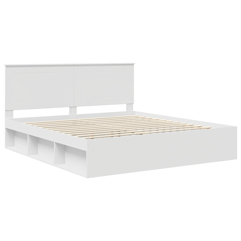 Ramka łóżka Z zagłówkiem Biały 200 x 200 cm Lite drewno sosnowe