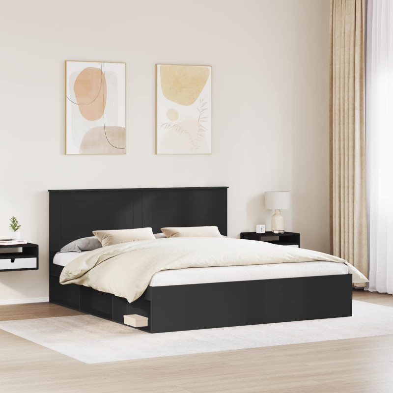 Ramka łóżka Czarny 200 x 200 cm Lite drewno sosnowe