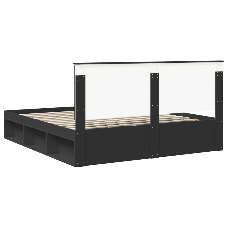 Ramka łóżka Czarny 200 x 200 cm Lite drewno sosnowe