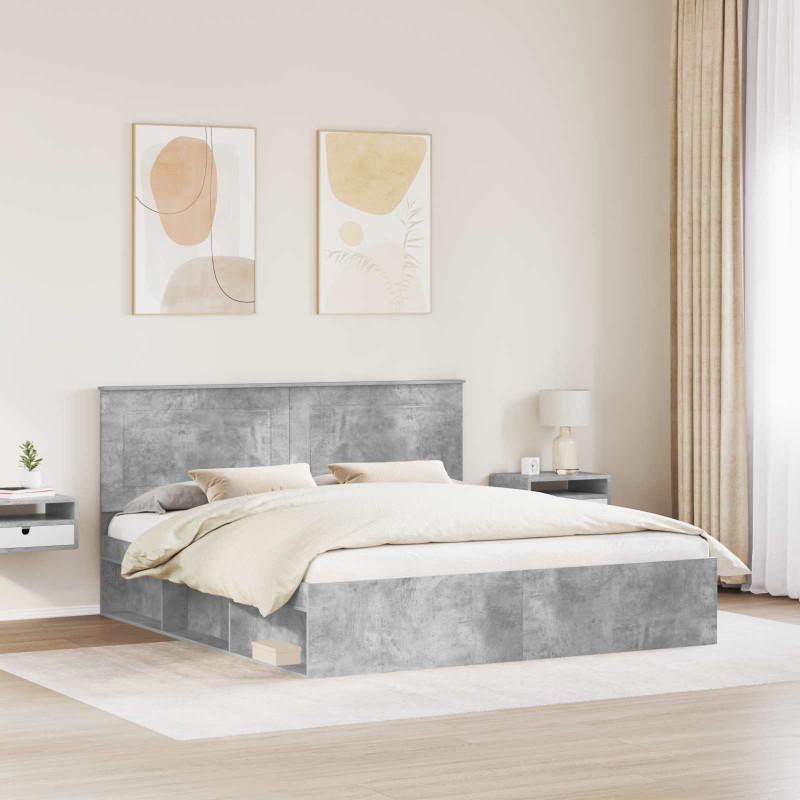 Ramka łóżka Betonowy 200 x 200 cm Lite drewno sosnowe