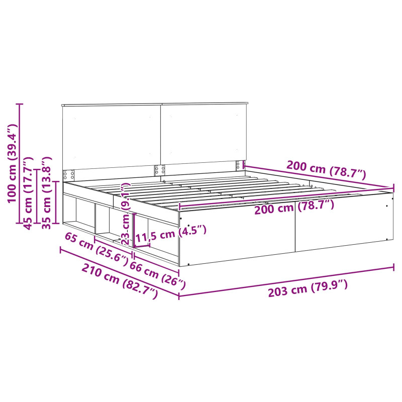 Ramka łóżka Betonowy 200 x 200 cm Lite drewno sosnowe