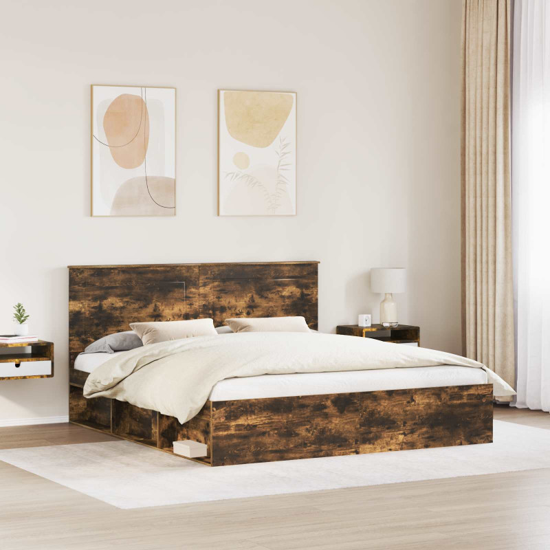 Ramka łóżka Dąb wędzony 200 x 200 cm Lite drewno sosnowe